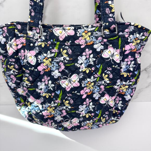 Vera Bradley Womens Bloom Boom Glenna Satchel Handbag Quilted Navy Blue - Picture 3 of 11